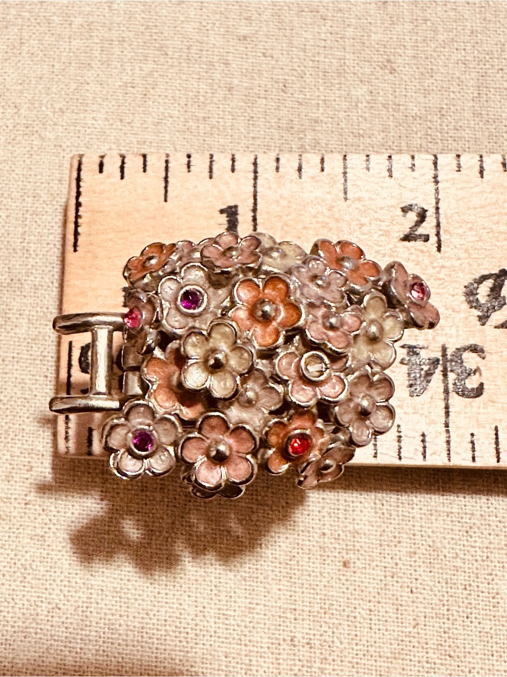 Monet | Trinket Box | Monet Silver Floral Cart Brooch with Green & Pink Enamel - Picture 5 of 10